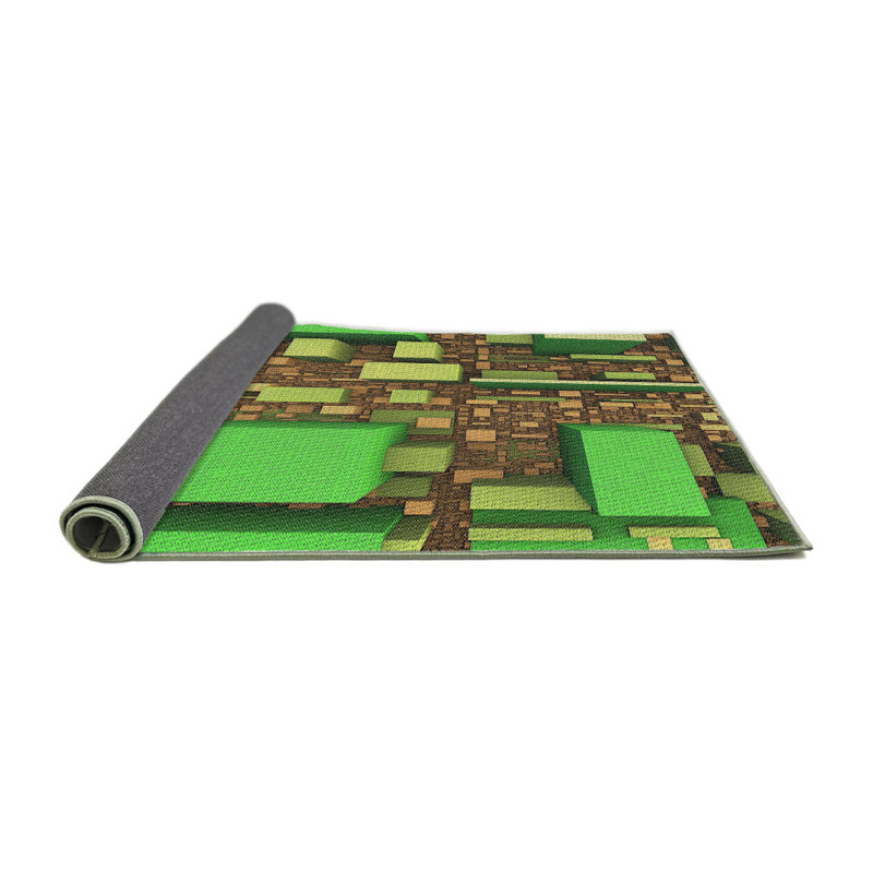 Tapis vert/brun à motifs, Rond 5 pi