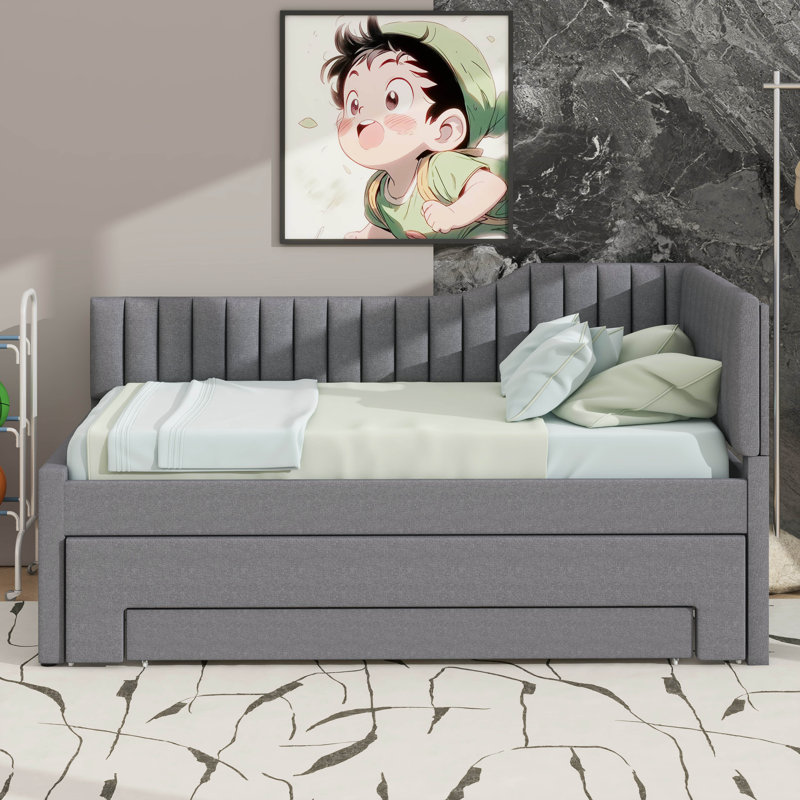 Soft-Upholstered Daybed Featuring A Pull-Out Trundle And Three Roomy Drawers, Gray, Twin