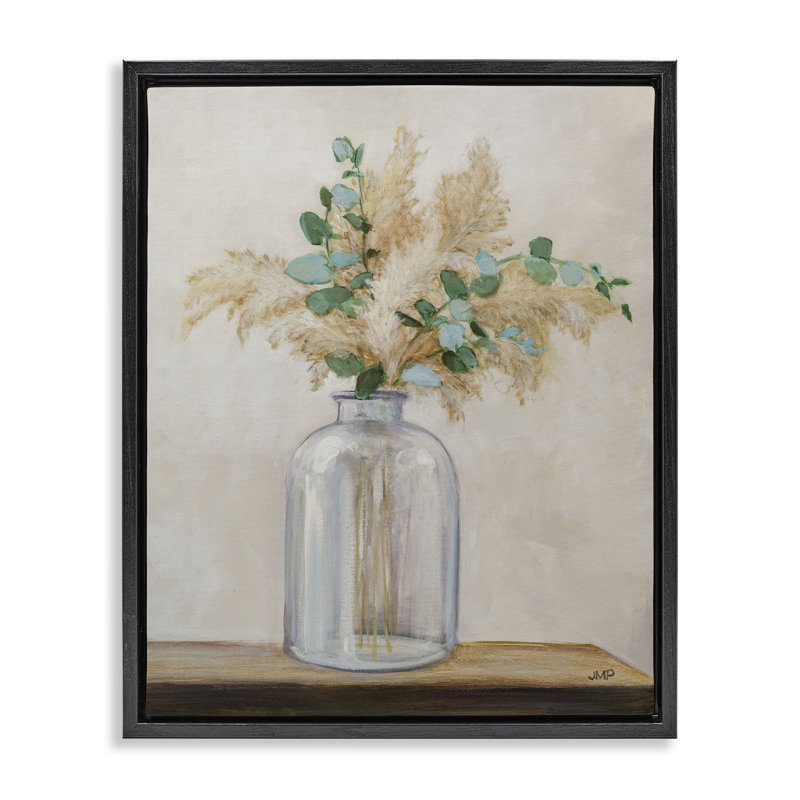 «Eucalyptus Herb Vase», encadrée par Julia Purinton, Cadre flottant noir de jais, H 21 po x l 17 po