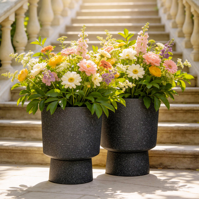 Pot à fleurs 16,75 po Modern Urn, pots à fleurs pour plantes d'intérieur d'extérieur, design 2 en 1, noir, Gris