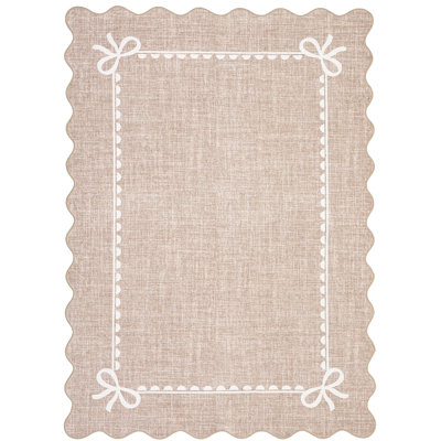 Scalloped Bow Rug for Living Room, Solid Rug for Bedroom, Washable Rugs Soft Low Pile Non Slip Scalloped Rugs for Nursery College Bedroom Decor Kids Room Playroom