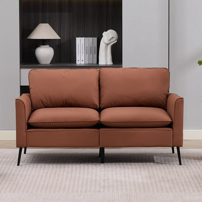 Cat paw leather upholstered sofa loveseat,Nordic retro light luxury living room balcony bedroom single casual sofa chair (Brown)