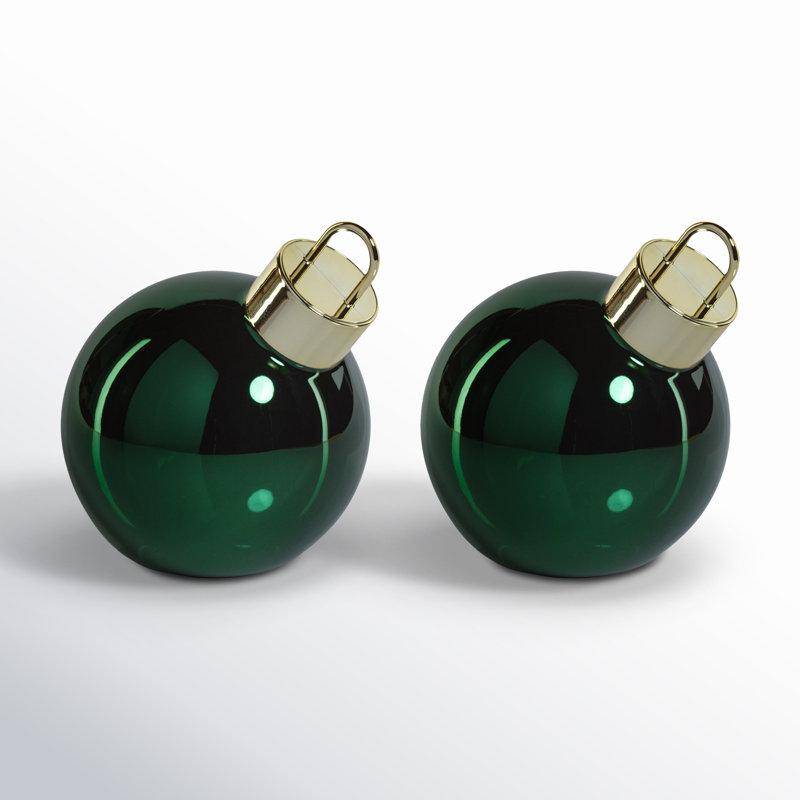 LED 6" Glass Tabletop Ball Ornaments, Set of 2, Green
