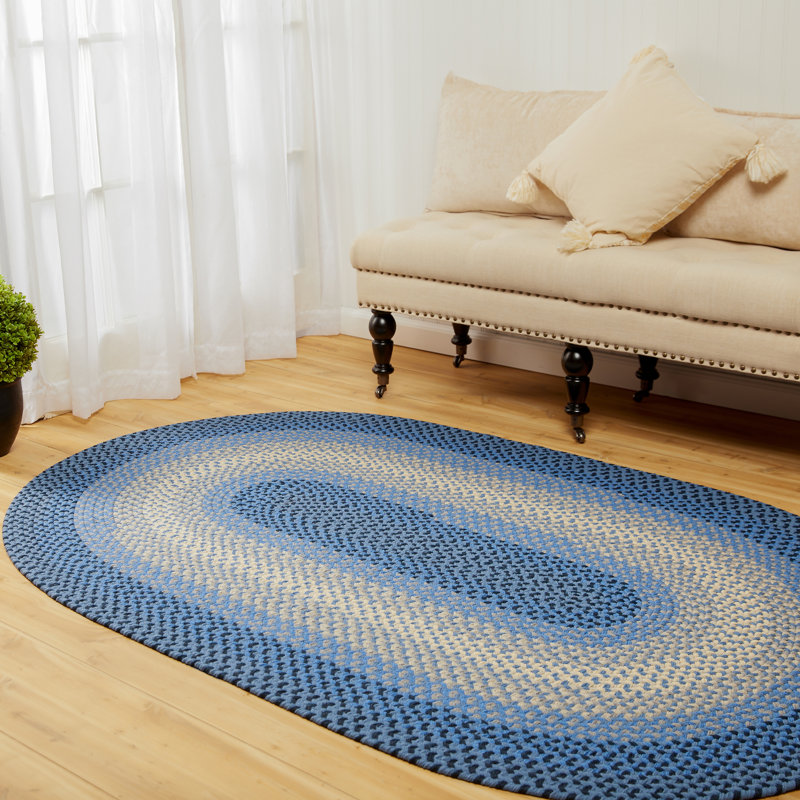 Tapis intérieur / extérieur bleu tressé à la main Engstrom, Ovale 3 pi x 5 pi