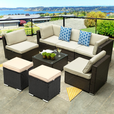 Repose-pieds d'extérieur en osier Burlwood avec coussin Sunbrella®