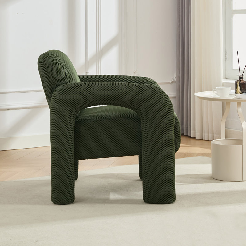 31" Wide Upholstered Barrel Accent Armchair, Green Polyester Blend