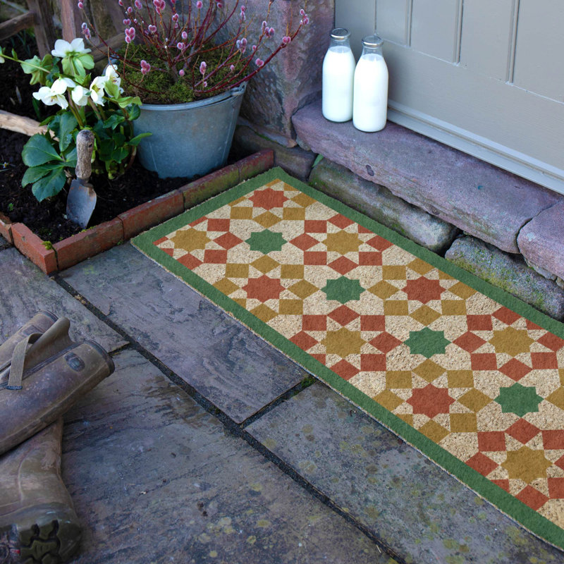 Moroccan Tile Pattern Coir Doormat, 40cm W x 120cm L