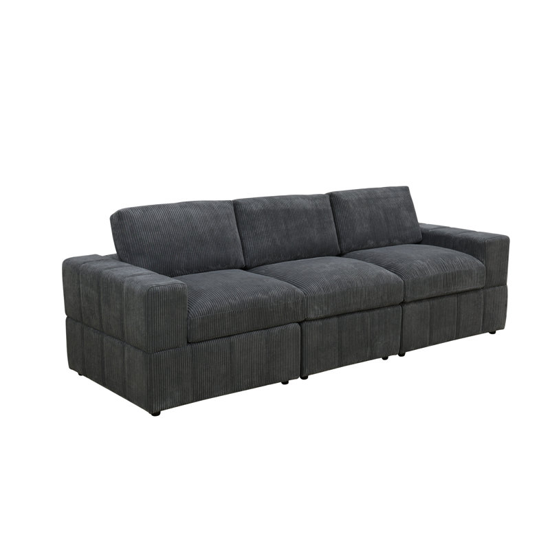 Canapé modulaire 3 pièces en tissu de qualité supérieure, Velours côtelé gris foncé, H 37 po x l 104 po x P 36 po