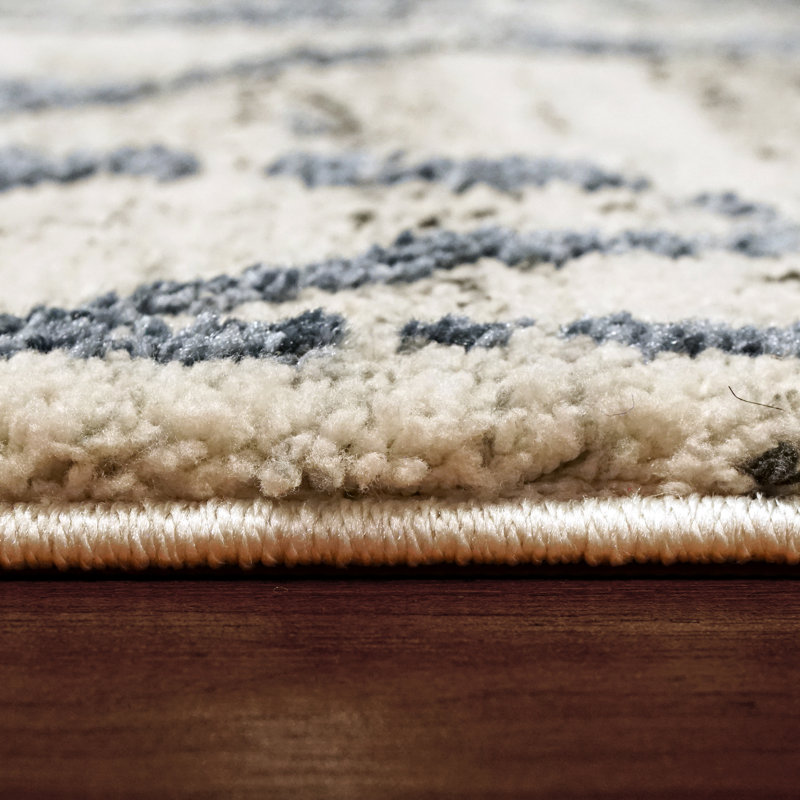Tapis ivoire/bleu Serafin, Rectangle 3 pi 11 po x 5 pi 7 po
