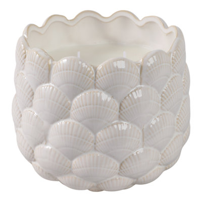 Bougies décoratives en céramique parfumées avec parfum de plage rose - Bougie moderne pour table basse, bibliothèque, chambre à coucher ou décor de salon - 7 po, ivoire