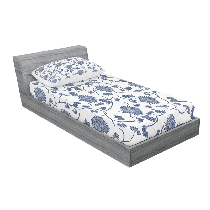 Microfiber Floral Sheet Set, Twin XL Sheet Set with Fitted Sheet