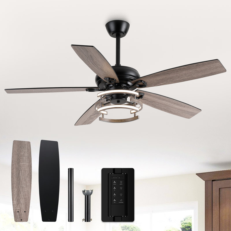 Ventilateur de plafond 52 "à DEL à intensité variable avec télécommande, pales double face, moteur à courant continu réversible à 6 vitesses de 52 po