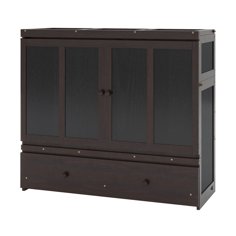Wyncote Queen Size Murphy Bed, Solid Wood Murphy Bed Frame With USB Port And A Large Drawer, Espresso