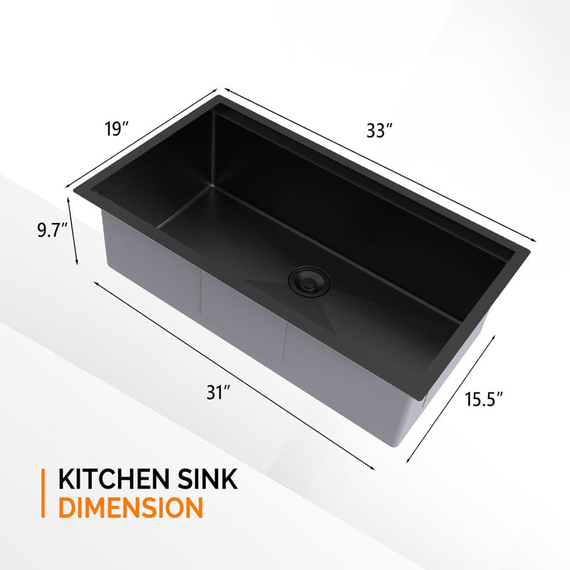 33 Inch Stainless Steel Undermount Integrated Ledge Multifunctional Workstation Sink Set In Black