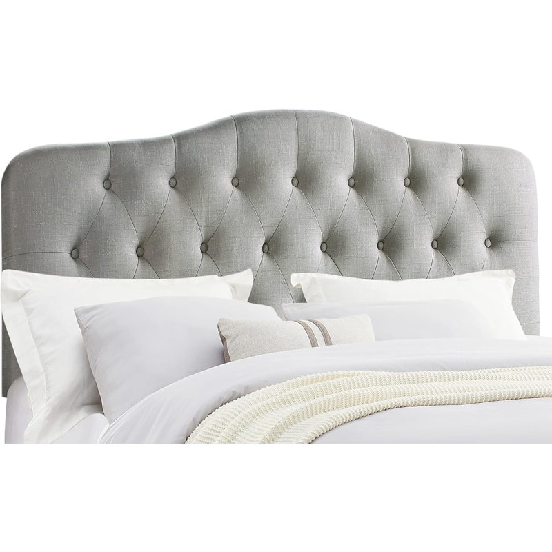 Linen Upholstered Headboard-Modern-Adjustable Height-Button Tufting, Grey, Queen