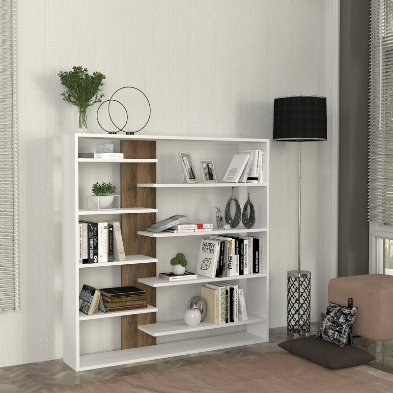 126cm H x 125cm W Geometric Bookcase, White/Walnut