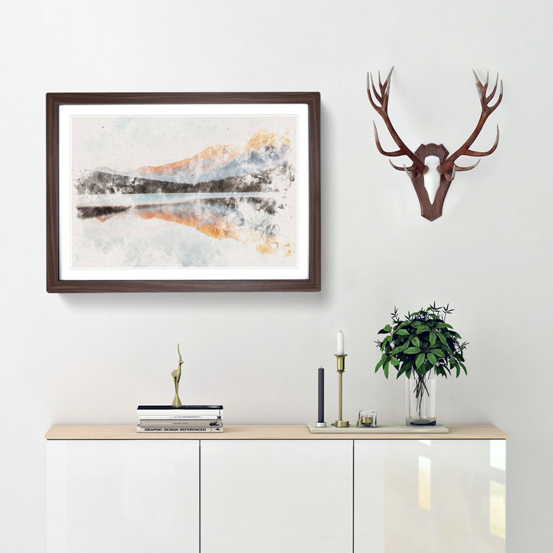Mountain Reflection in Italy - Framed Print, Walnut Framed, 24cm H x 33cm W x 2cm D