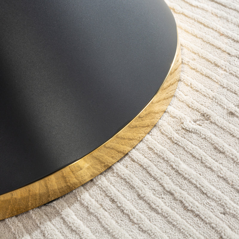 Table de salle à manger ronde en panneau de fibres à densité moyenne et marbre noir avec anneau annulaire doré (chaises non incluses)