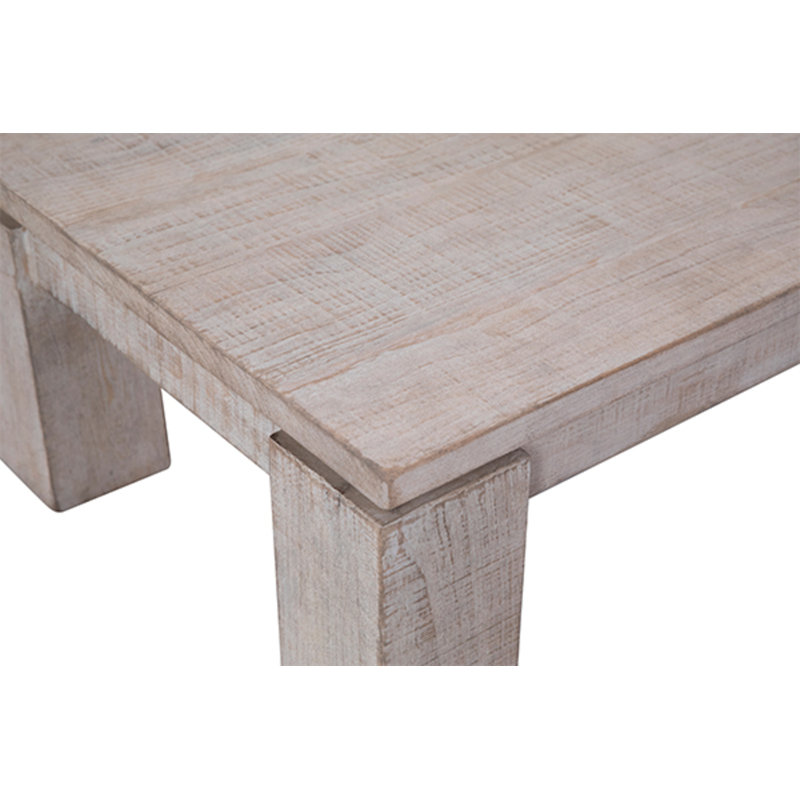 Amaya 56-Inch Rectangular Reclaimed Pine Block Feet Coffee Table, White Wash/Brown