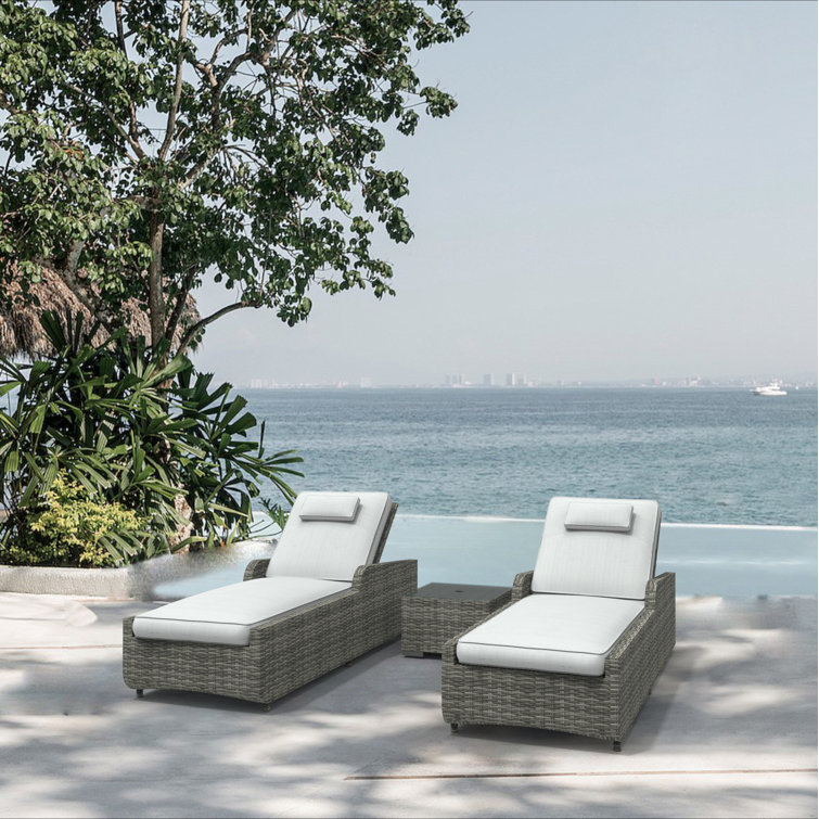 Griffing 29.53" Long Reclining Outdoor Chaise Lounge Set with Cushions and Table