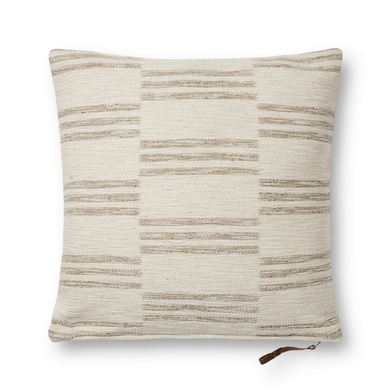 Jay Ivory Sand Striped Square Throw Pillow with Zipper