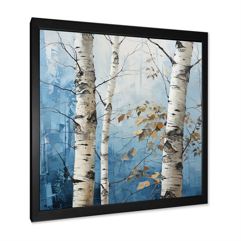 «White and Blue Birch Wood In Winter II», reproduction d'art sur toile, Cadre simple noir, H 16 po x l 16 po x P 1 po