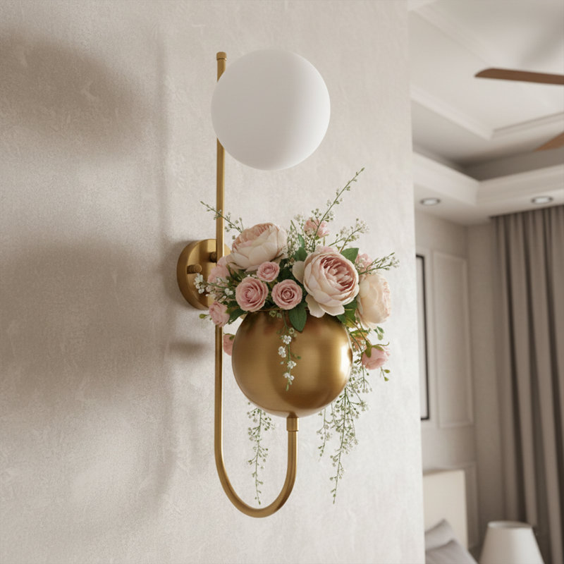 Applique murale moderne avec jardinière Cora, Light Gold, Blanc