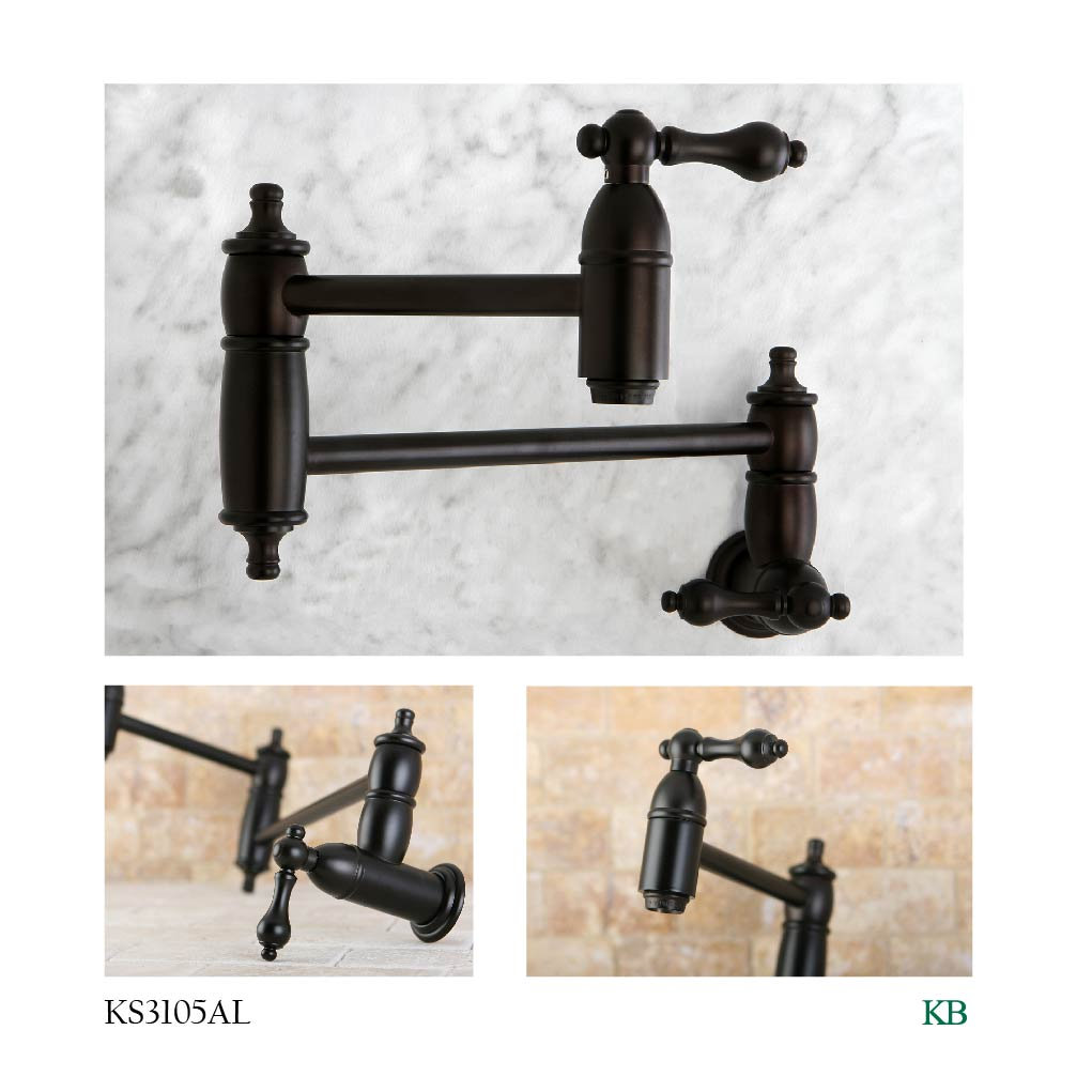 Kingston Brass Restoration Two-Handle 1-Hole Wall Mount Pot Filler Faucet, Oil Rubbed Bronze
