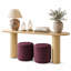 Ensemble de console 70 po en chêne avec 2 repose-pieds ronds rembourrés-132947723-134502931