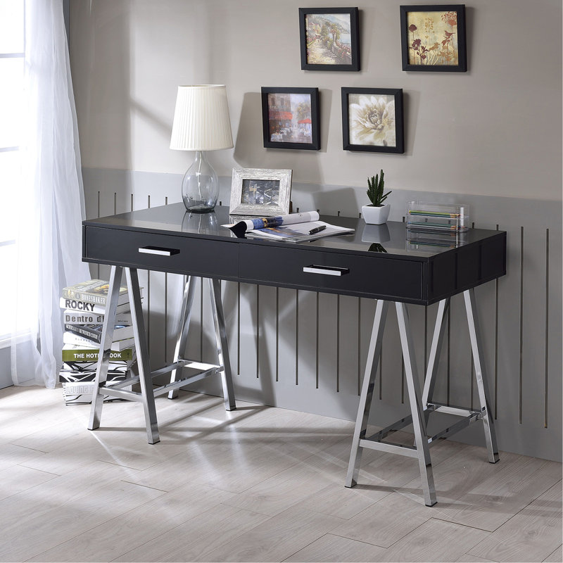 Bureau d'écriture 2 tiroirs avec base en métal