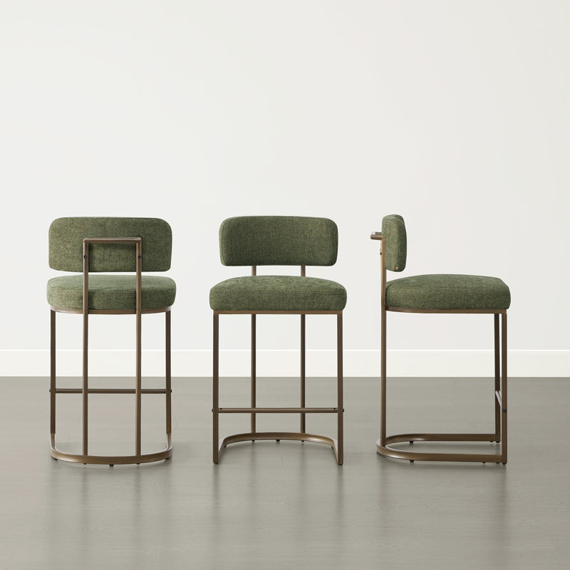 26"Modern Upholstered  Counter Bar Stool, Moss Green, 3