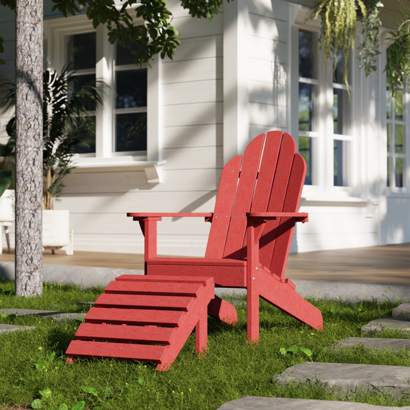 Classic Adirondack Chair with Ottoman, Cardinal Red