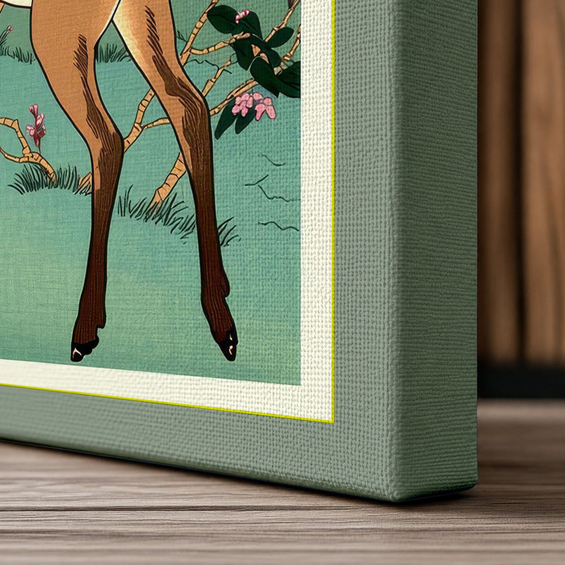 Leaping Deer Japandi - Wrapped Canvas, 30x20 - 76.2 x 50.8 cm, Sage Border