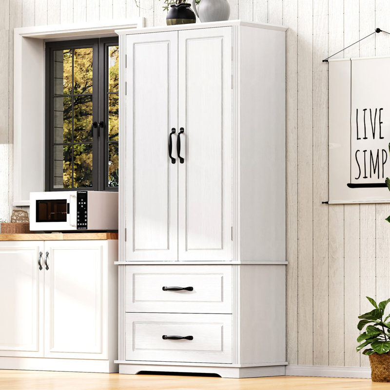 Armoire de cuisine avec 2 grands tiroirs Farmhouse, Blanc