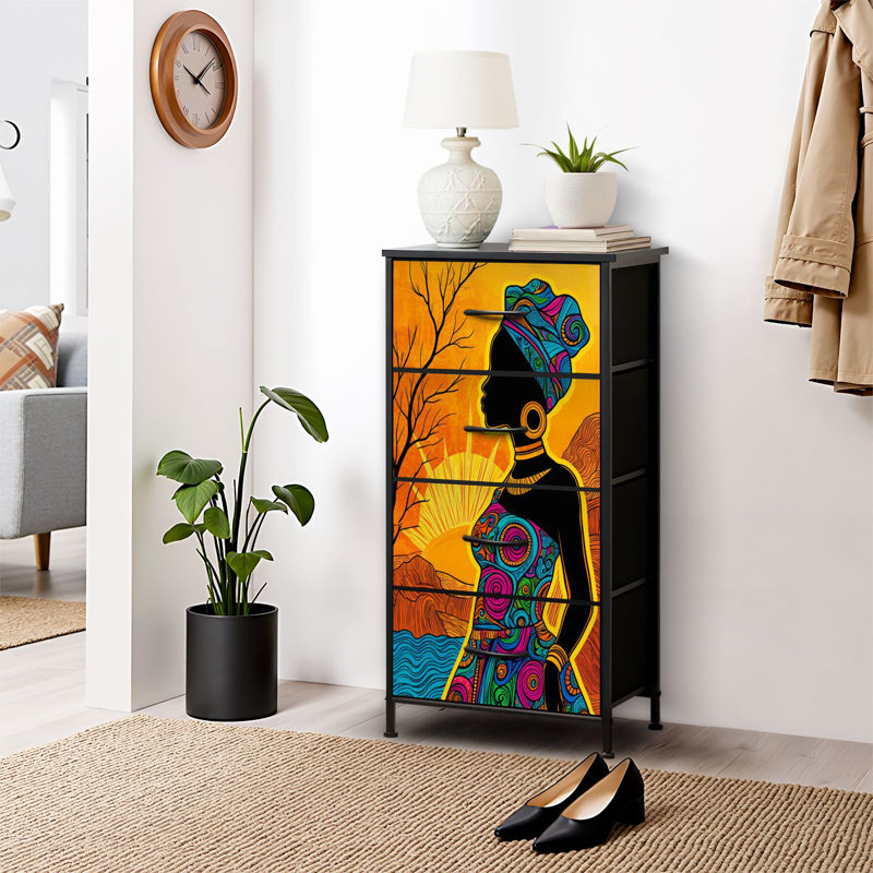 4 Drawer Dresser for Bedroom, Narrow Chest of Drawers, Wooden Top and Study Iron Frame 18"x37.5"-(WxH), Black2