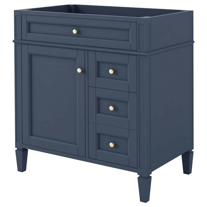 (Base seulement) Base de meuble-lavabo moderne avec 2 tiroirs et un tiroir basculant, Bleu