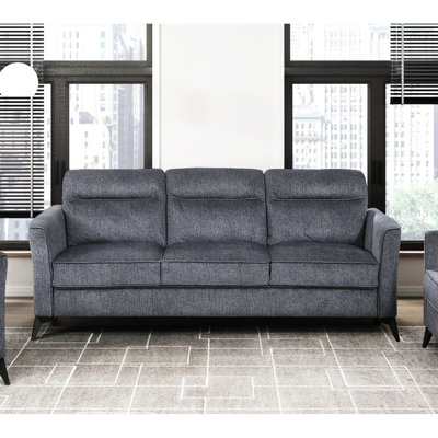 Ensemble de 3 pièces en microfibre gris foncé avec assise confortable et supports en métal. Consortia moderne de 3 pièces: dans des pieds coussinés texturés pour une ambiance familiale