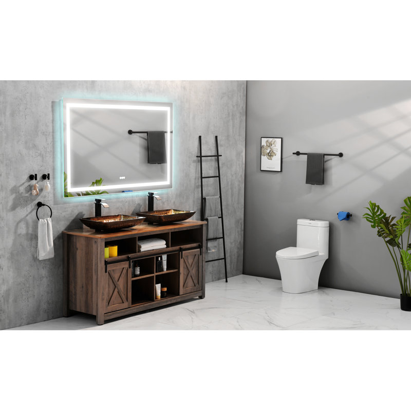 Miroir de salle de bain à DEL avec cadre en aluminium, miroir de meuble-lavabo mural, antibuée, mémoire, 3 couleurs, gradation continue