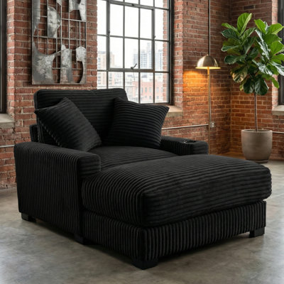 41" Chaise Lounge Chair with Pillow, USB Port and Cup Holder, Upholstered Accent Lounge Chair