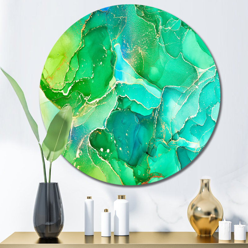 Art liquide vert et bleu - cercle moderne en métal, H 23 po x l 23 po x P 1 po