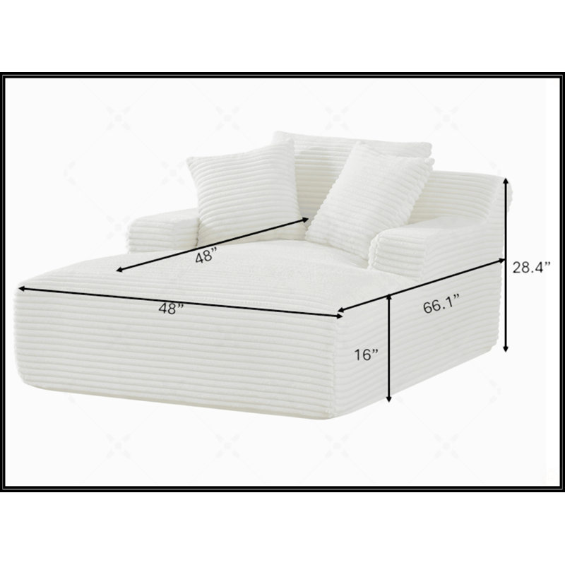 Chaise longue surdimensionnée en velours côtelé doux, Ivoire ivoire