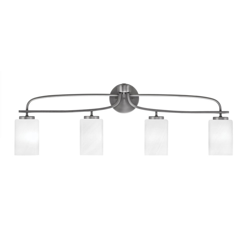 Barre d'éclairage de salle de bain 4 lumières Cavella au fini graphite avec verre de marbre blanc de 4 po, Graphite