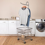 Rolling Laundry Cart with Basket, Hanging Bar, Shelf, and Wheel Locks