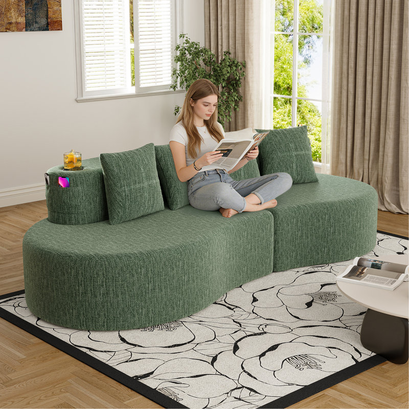Canapé modulaire courbé moderne modulaire à 3 places minimaliste et élégant, Vert