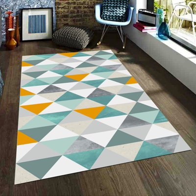 Tapis vert / gris / jaune en polyester tissé à la machine Chicoine