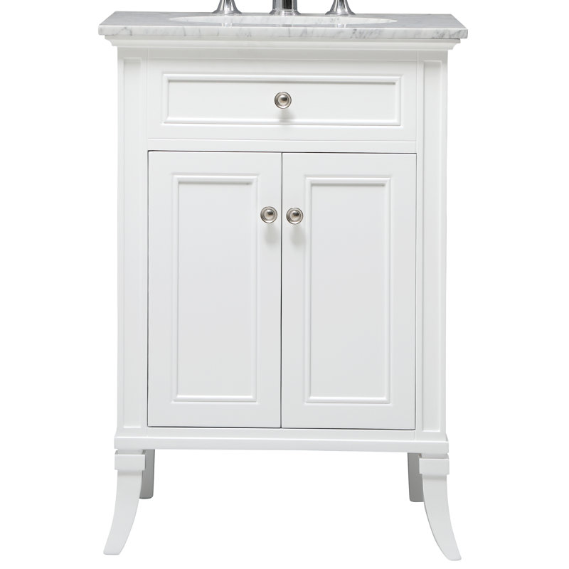 Inverleigh 24'' Single Bathroom Vanity with Marble Top, White, Chrome, Carrara White