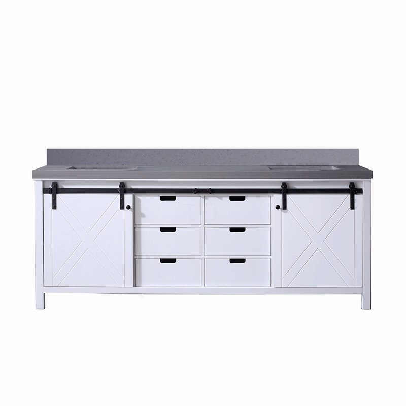 Meuble-lavabo double 84 po X P 22 po D, avec comptoir en quartz gris, Blanc, Gris