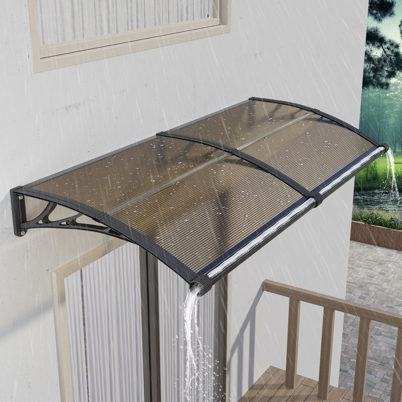 GUANSU-CN Polycarbonate Cover Retractable Door / Window Awning, Brown/Black, 80x100 cm