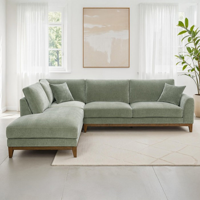 Canapé modulaire Subhaan, Chenille vert olive, Orienté à gauche (vu de face)