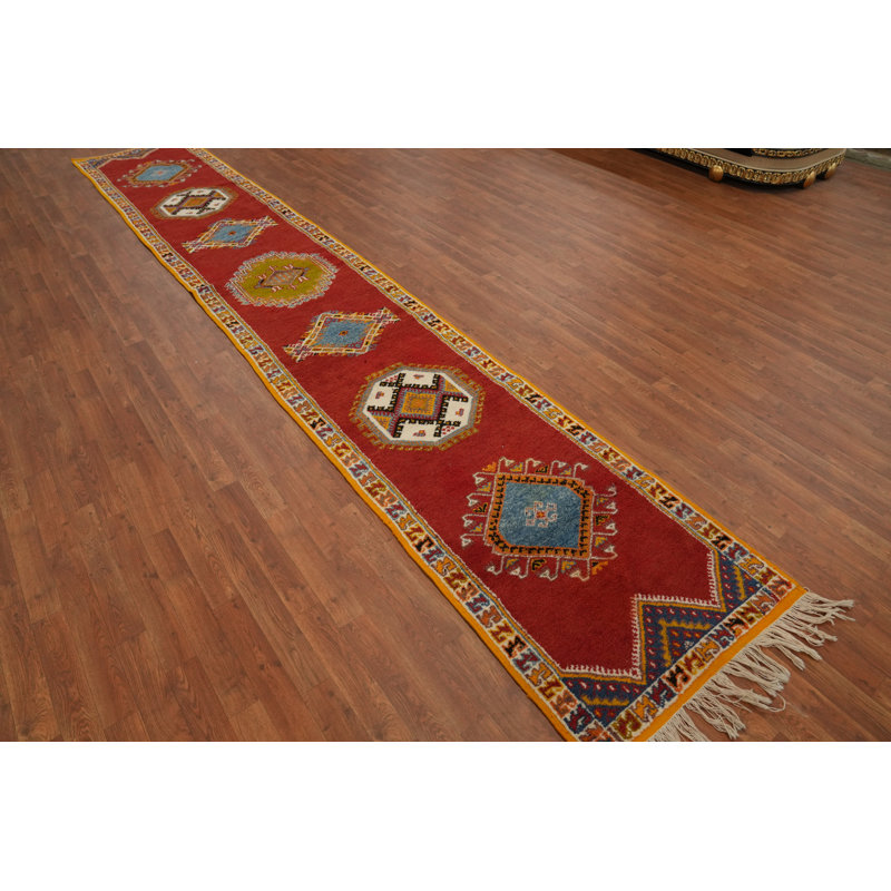 Tapis de couloir oriental géométrique en laine marocain 3 x 16